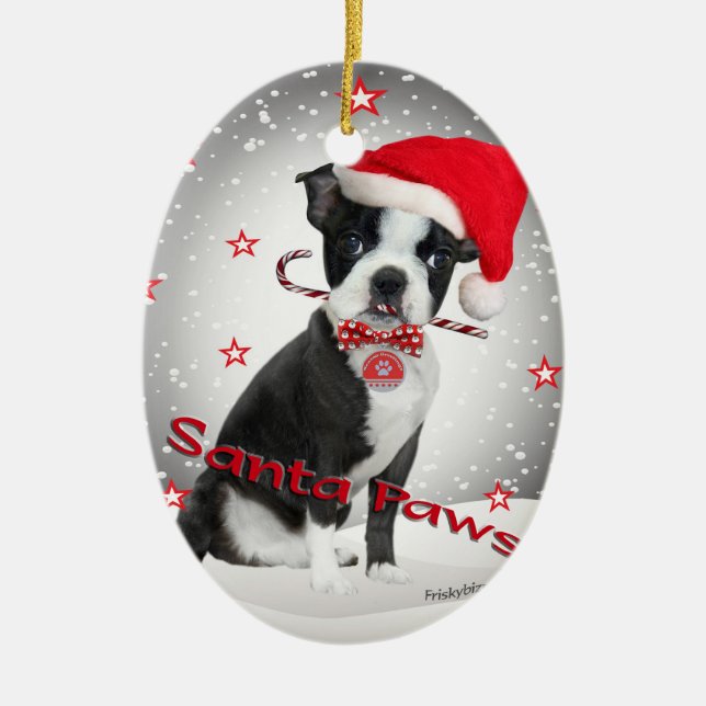Adorno De Cerámica Patas de Boston Terrier santa (Frente)