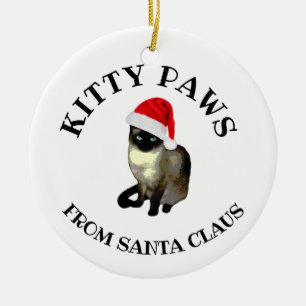 Adorno De Cerámica Patas Kitty de Santa Claus cute gato siamés
