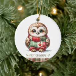 Adorno De Cerámica Patchwork Owl First Christmas Keepsake Photo