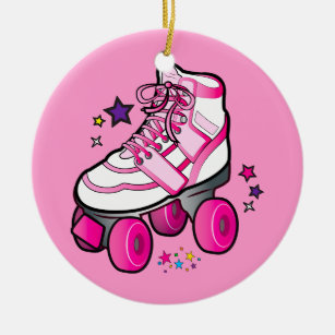 Adorno De Cerámica Patín de ruedas en rosa con las estrellas