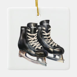Adorno De Cerámica Patinaje de hockey nombre y número personalizados