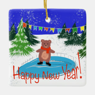 Adorno De Cerámica Patinaje de oso divertido