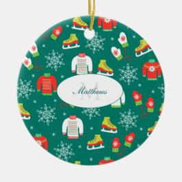 Adorno De Cerámica Patinaje helado Copos de nieve Navidades Monograma