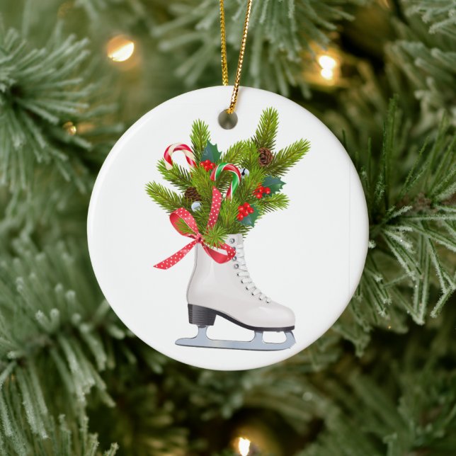 Adorno De Cerámica Patinaje Hielo personalizar Para Navidades Ornamen (Árbol)