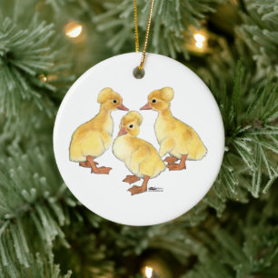 Adorno De Cerámica Patitos blancos crestados