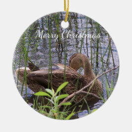 Adorno De Cerámica Pato acicalándose entre los juncos