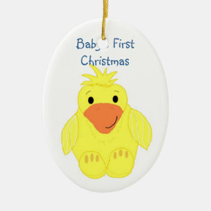 Adorno De Cerámica Pato Amarillo Bebé su Primera Navidad