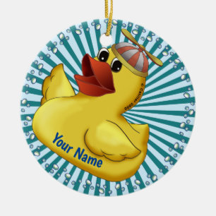 Adorno De Cerámica Pato de goma con gorro de lana