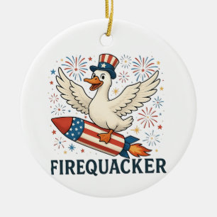 Adorno De Cerámica Pato de goma divertido USA patriótico Firequacker