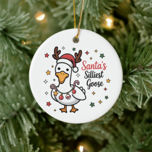 Adorno De Cerámica Pato Divertido Navideño Ganso Tonto Santa Mono Lin