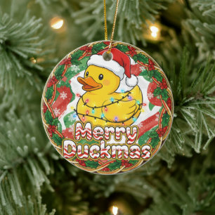 Adorno De Cerámica Pato Feliz Navidad Funny Santa Pato de Goma Navida