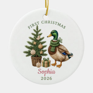 Adorno De Cerámica Pato Mallard Acuarela Bebé 1er Navidad