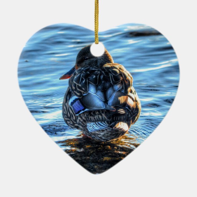 Adorno De Cerámica Pato Mallard en río Invierno - Foto de vida silves (Atrás)