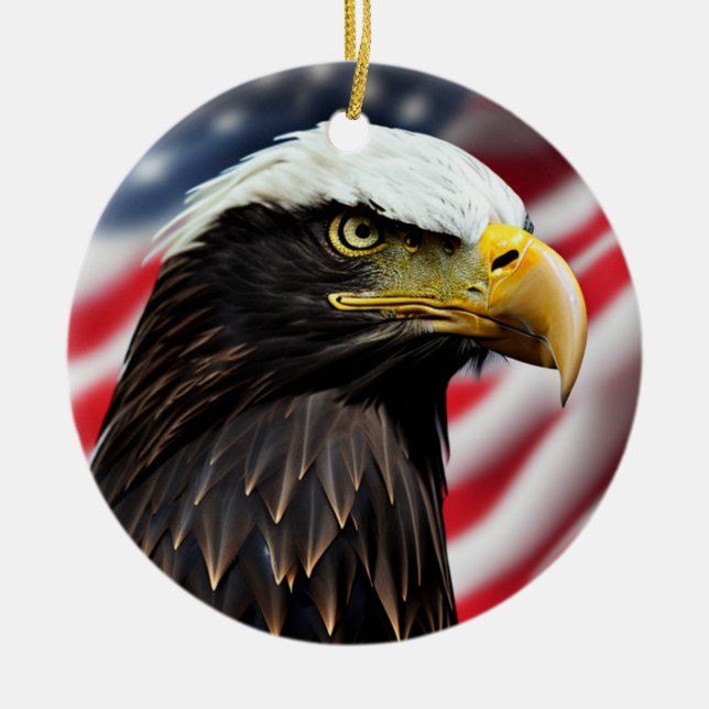 Adorno De Cerámica Patriótico/Águila/Estadounidense/USA (Frente)