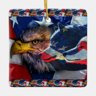 Adorno De Cerámica Patriótico de la bandera del lobo del águila del á