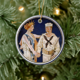 Adorno De Cerámica Patriotismo Vintage, Lady Liberty con marinero de 