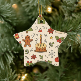 Adorno De Cerámica Patrón alegre de doodle de Navidad