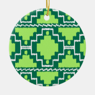 Adorno De Cerámica Patrón Aztec de Ikat - Verde del bosque y el limón