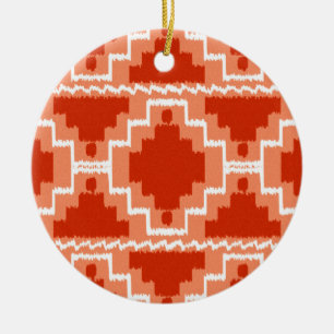 Adorno De Cerámica Patrón Aztec Ikat - Arroz, Naranja y blanco