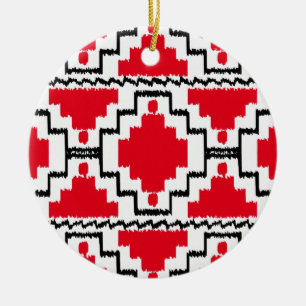 Adorno De Cerámica Patrón Azteca Ikat - Rojo, Negro y Blanco
