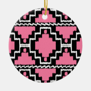 Adorno De Cerámica Patrón Azteca Ikat - Rosa Fuchsia, Negro y Blanco