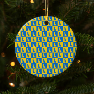 Adorno De Cerámica Patrón azul oro amarillo de Delaware Checker