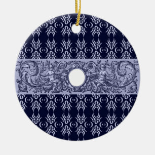 Adorno De Cerámica Patrón barroco azul clásico de LeahG - cherubs