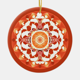 Adorno De Cerámica Patrón Batik Mandala en rojo rojizo