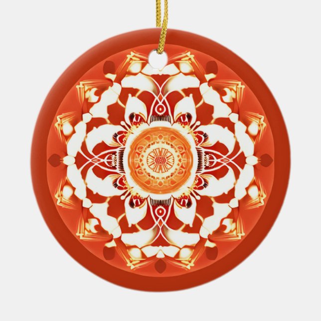 Adorno De Cerámica Patrón Batik Mandala en rojo rojizo (Frente)