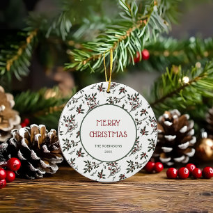 Adorno De Cerámica Patrón Botánico de Berries para los Navidades de H