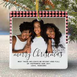 Adorno De Cerámica Patrón cardíaco rosado Fotos navideñas merry