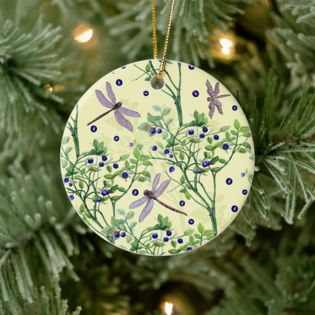 Adorno De Cerámica Patrón de arándano con libélulas (Árbol)