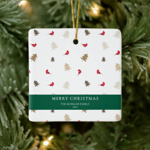 Adorno De Cerámica Patrón de árbol de Navidad con cardenal rojo minim