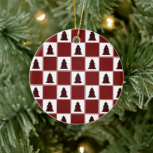 Adorno De Cerámica Patrón de árbol de Navidad de búfalo rojo moderno