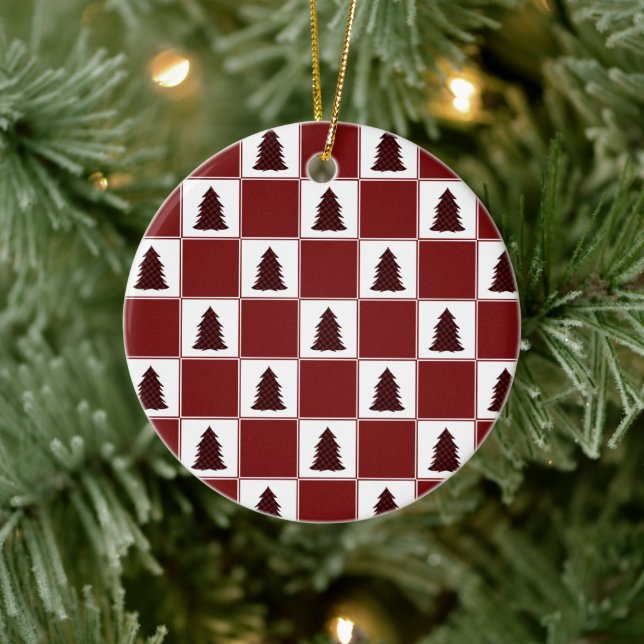 Adorno De Cerámica Patrón de árbol de Navidad de búfalo rojo moderno (Árbol)