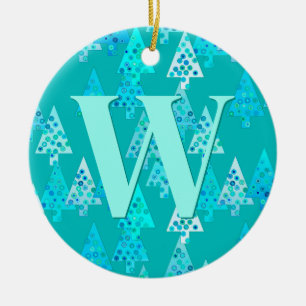 Adorno De Cerámica Patrón de árbol de Navidad en Aqua Personalizado