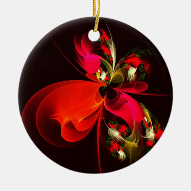 Adorno De Cerámica Patrón de arte abstracto rojo verde floral moderno (Frente)