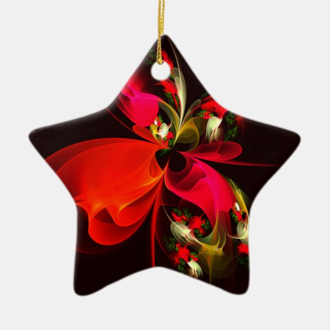 Adorno De Cerámica Patrón de arte abstracto rojo verde floral moderno (Frente)