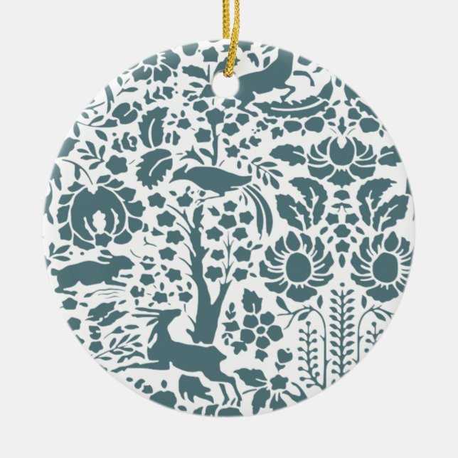 Adorno De Cerámica Patrón de aves, ciervos, árboles folclóricos (Frente)