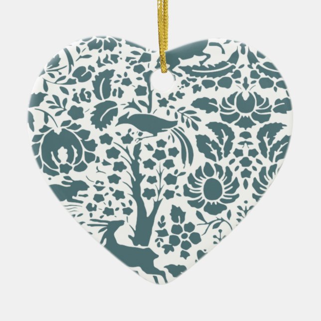 Adorno De Cerámica Patrón de aves, ciervos, árboles folclóricos (Frente)