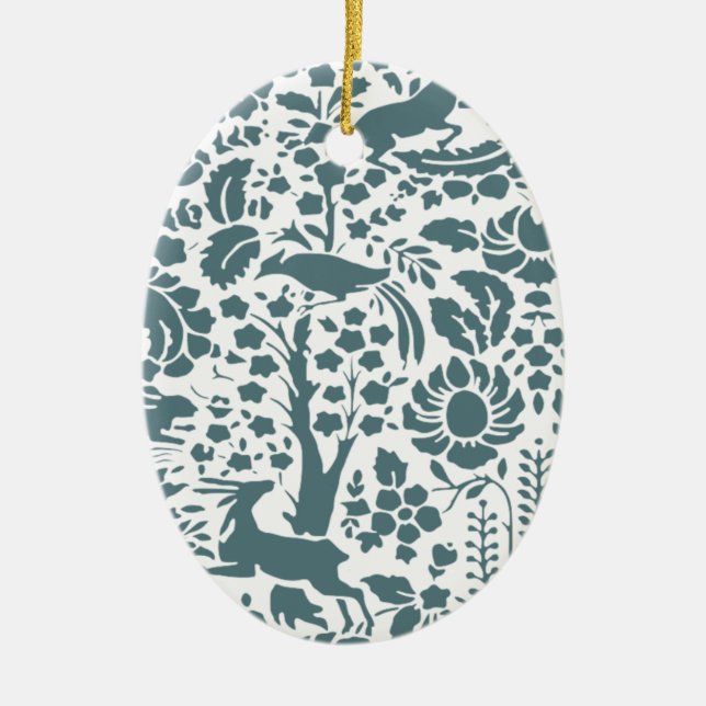 Adorno De Cerámica Patrón de aves, ciervos, árboles folclóricos (Frente)