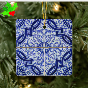 Adorno De Cerámica Patrón de azulejos mediterráneos azules y blancos
