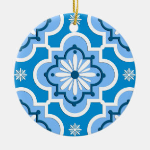 Adorno De Cerámica Patrón de baldosas marroquí - Azul y blanco