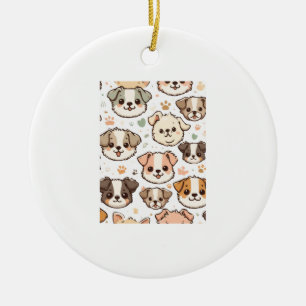 Adorno De Cerámica Patrón de Cachorros Felices
