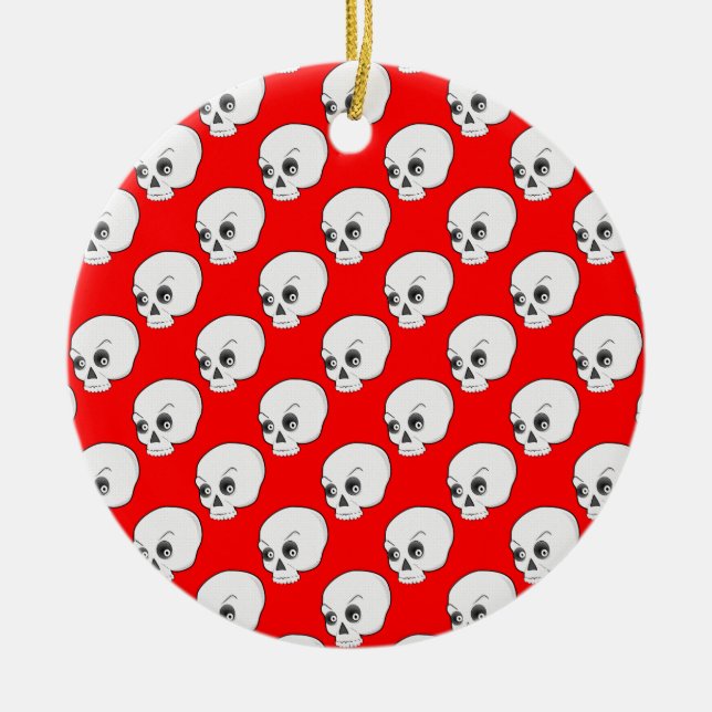 Adorno De Cerámica Patrón De Calavera En Fondo Rojo (Frente)