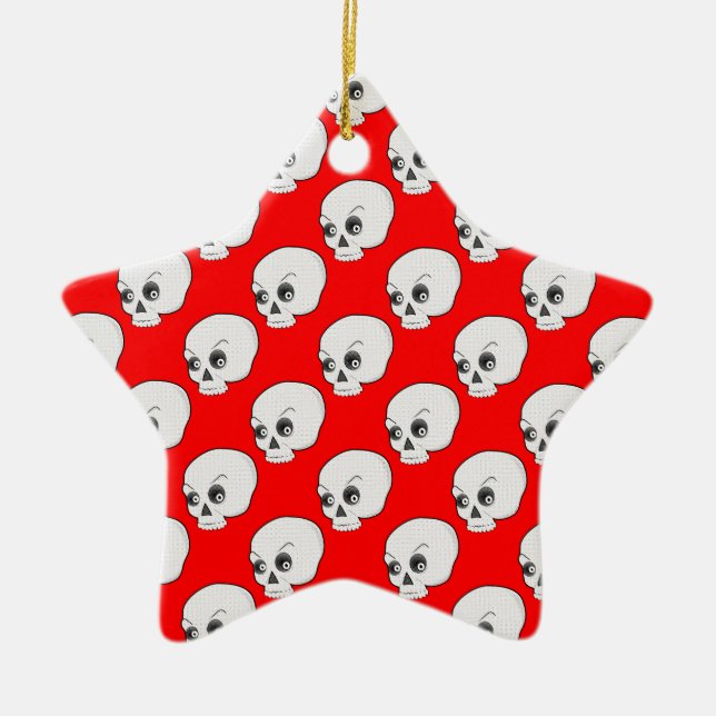 Adorno De Cerámica Patrón De Calavera En Fondo Rojo (Frente)