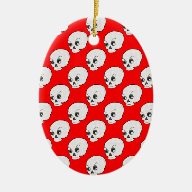 Adorno De Cerámica Patrón De Calavera En Fondo Rojo (Frente)