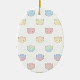 Adorno De Cerámica Patrón de caras de gatito pastel adorable