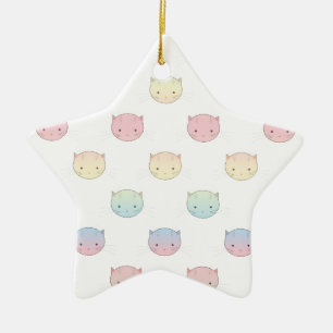 Adorno De Cerámica Patrón de caras de gatito pastel adorable