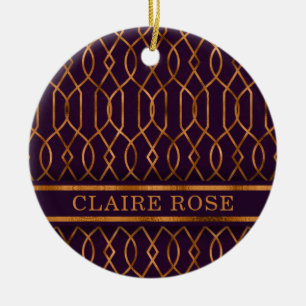Adorno De Cerámica Patrón de celosía geométrica chic morado dorado